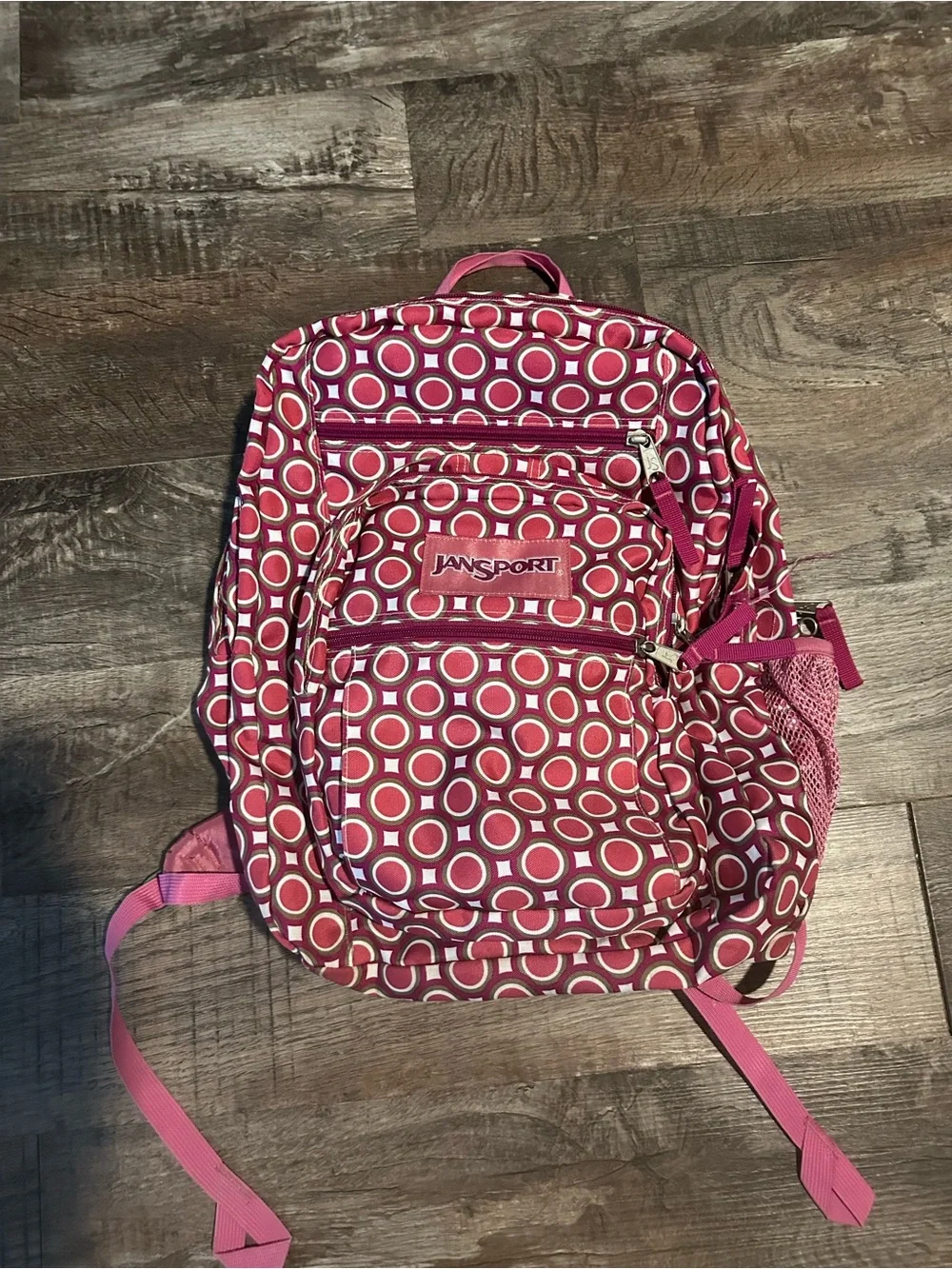 Jansport Pink and White Circle Print Kids Backpack